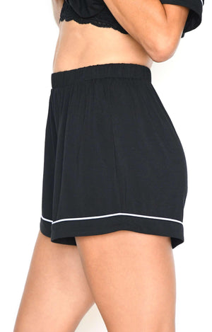 Women's Sleepwear Bamboo Boxer Short Set with White Piping - Shapeez